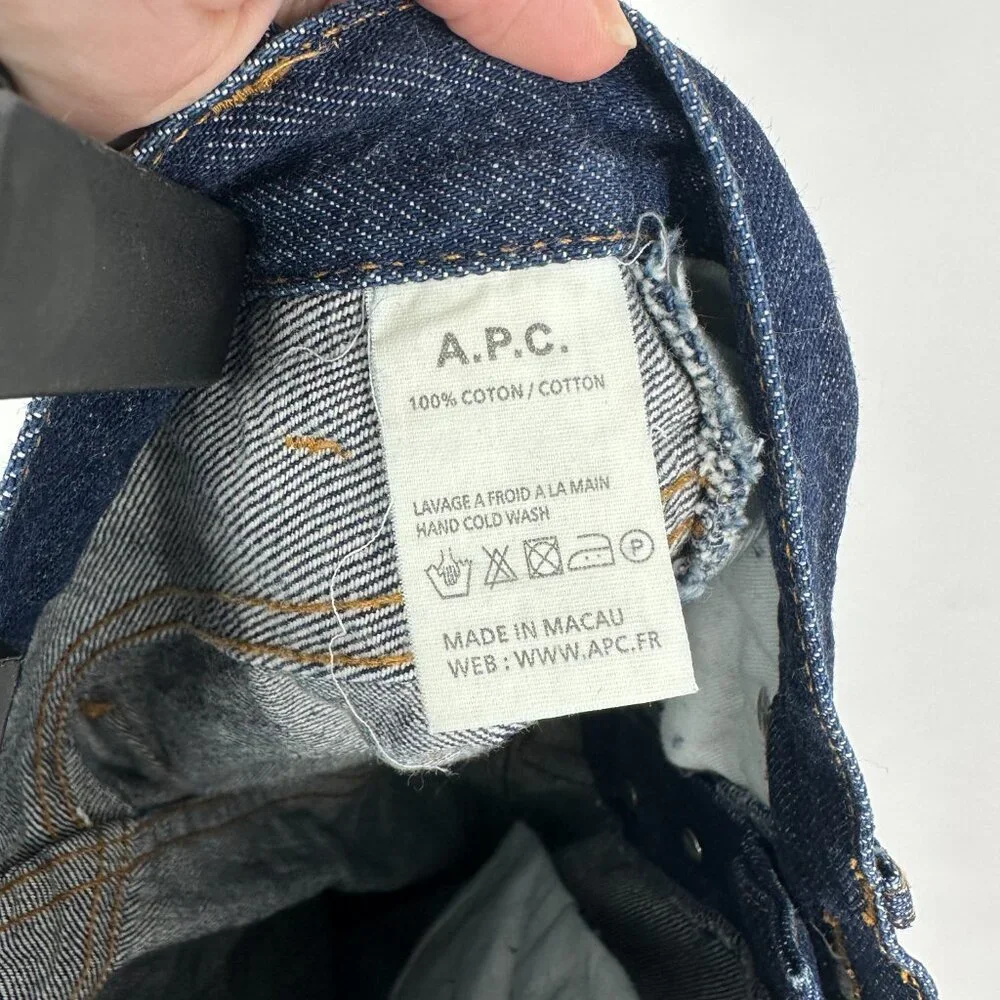 A.P.C. Petit New Standard Straight Leg Cotton Mid Rise Dark Indigo Wash Jeans 29